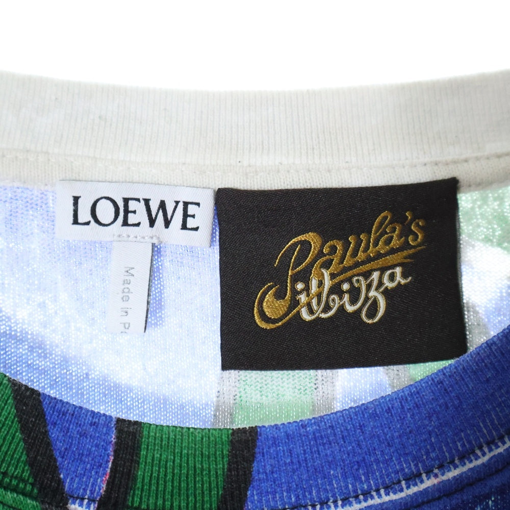LOEWE(ロエベ) 22SS × Paula's Ibiza パウラズイビザ ピースマーク ロゴプリント クルーネック半袖Tシャツ カットソー ブルー H616Y22X34