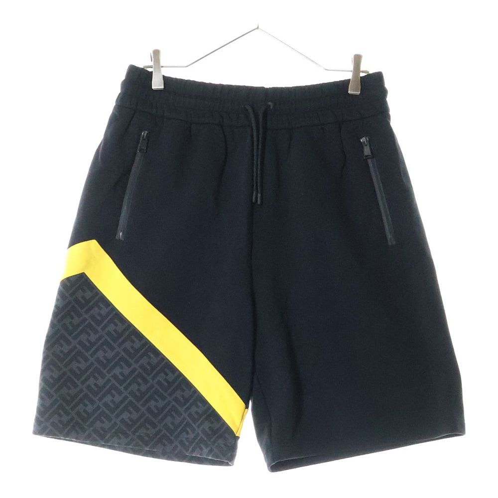FENDI(フェンディ) ズッカ柄 切り替え スウェット ショーツショート ハーフパンツ ブラック/イエロー FAB656 AN67