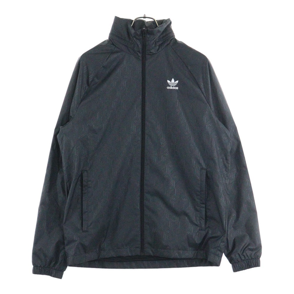 adidas(アディダス) 総柄 ロゴプリント ジップアップ ナイロンジャケット ブラック FM3413