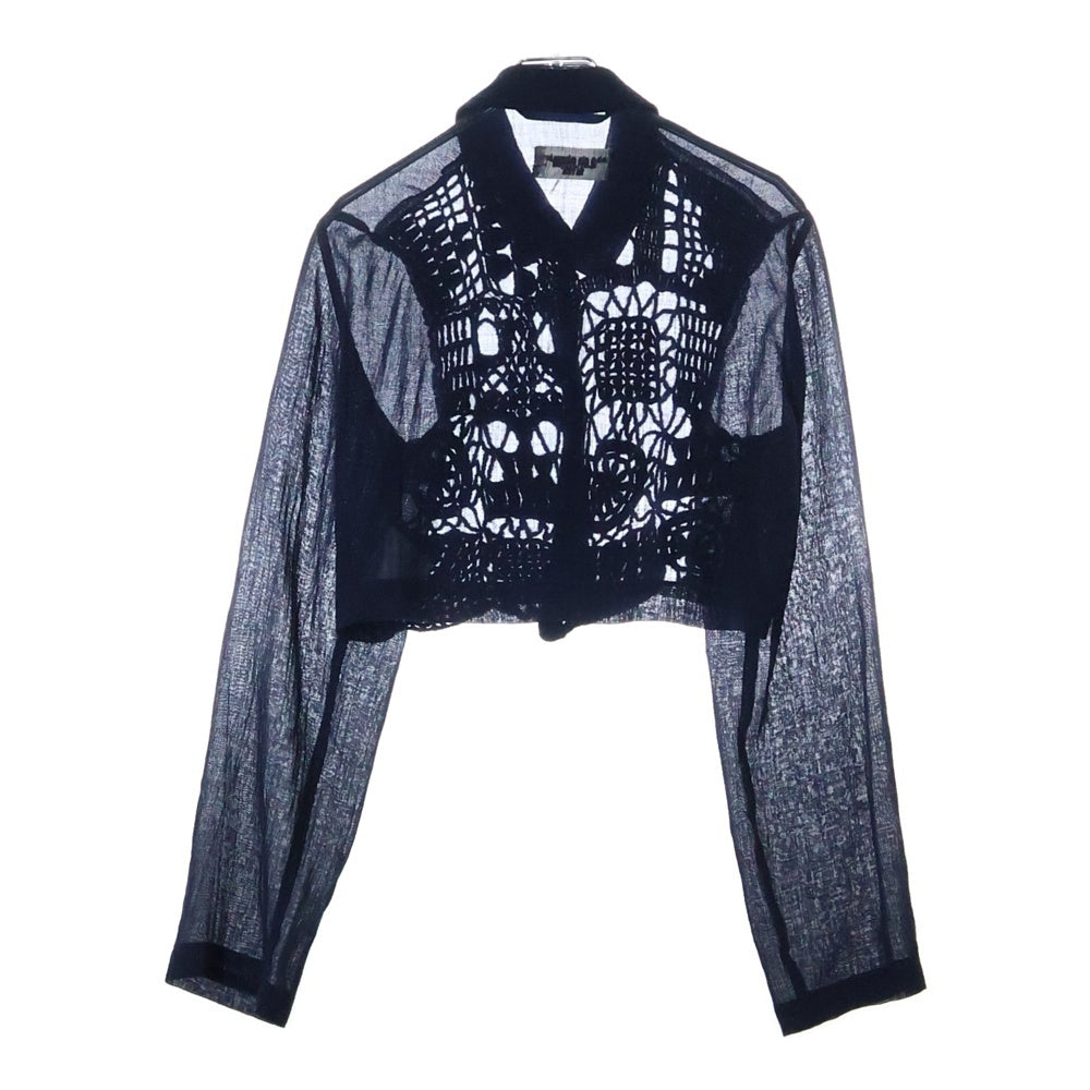 robe de chambre COMME des GARCONS(ローブドシャンブル コムデギャルソン) 94SS ウール 編み込み ドッキング クロップド 長袖シャツ ブラウス ブラック/ネイビー RJ-100030 AD1993 レディース
