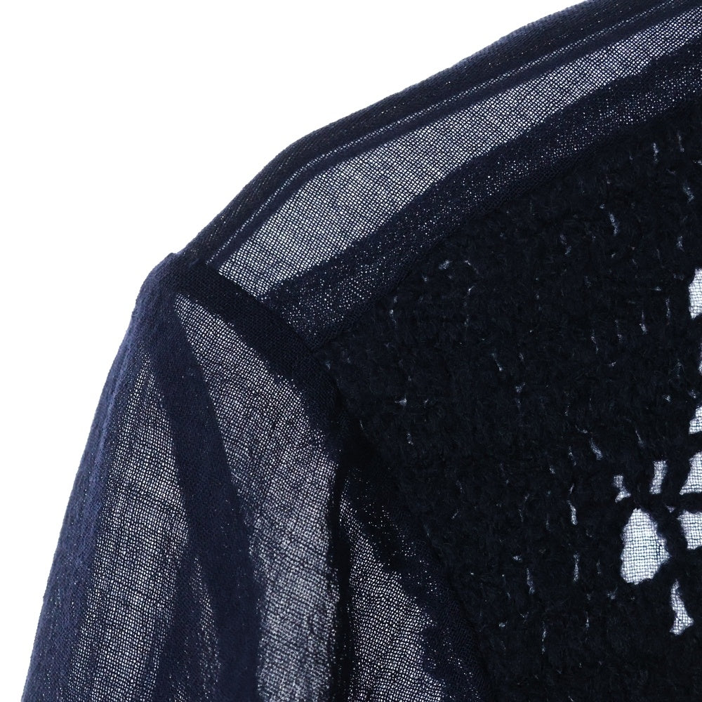 robe de chambre COMME des GARCONS(ローブドシャンブル コムデギャルソン) 94SS ウール 編み込み ドッキング クロップド 長袖シャツ ブラウス ブラック/ネイビー RJ-100030 AD1993 レディース
