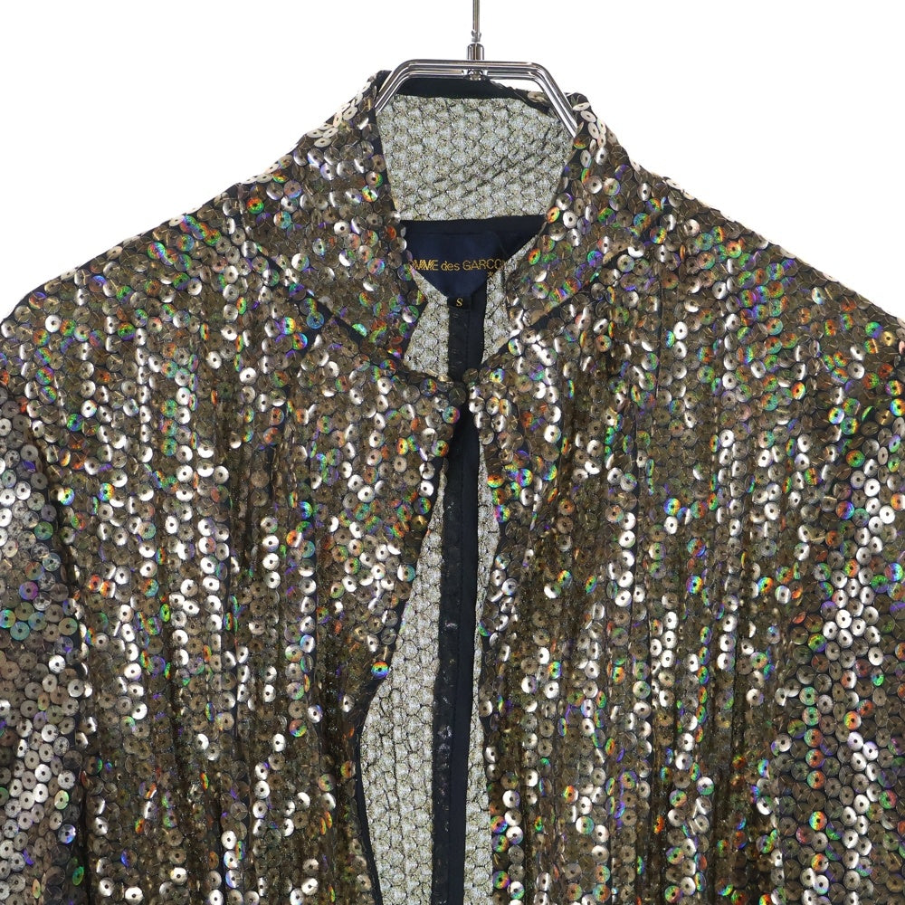 COMME des GARCONS(コムデギャルソン) 99AW スパンコール シースルー ノーボタンジャケット ゴールド レディース GJ-04041S AD1999