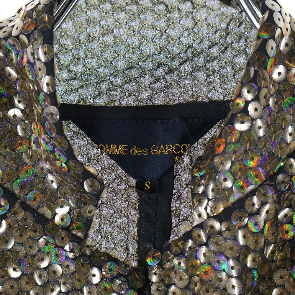 COMME des GARCONS(コムデギャルソン) 99AW スパンコール シースルー ノーボタンジャケット ゴールド レディース GJ-04041S AD1999
