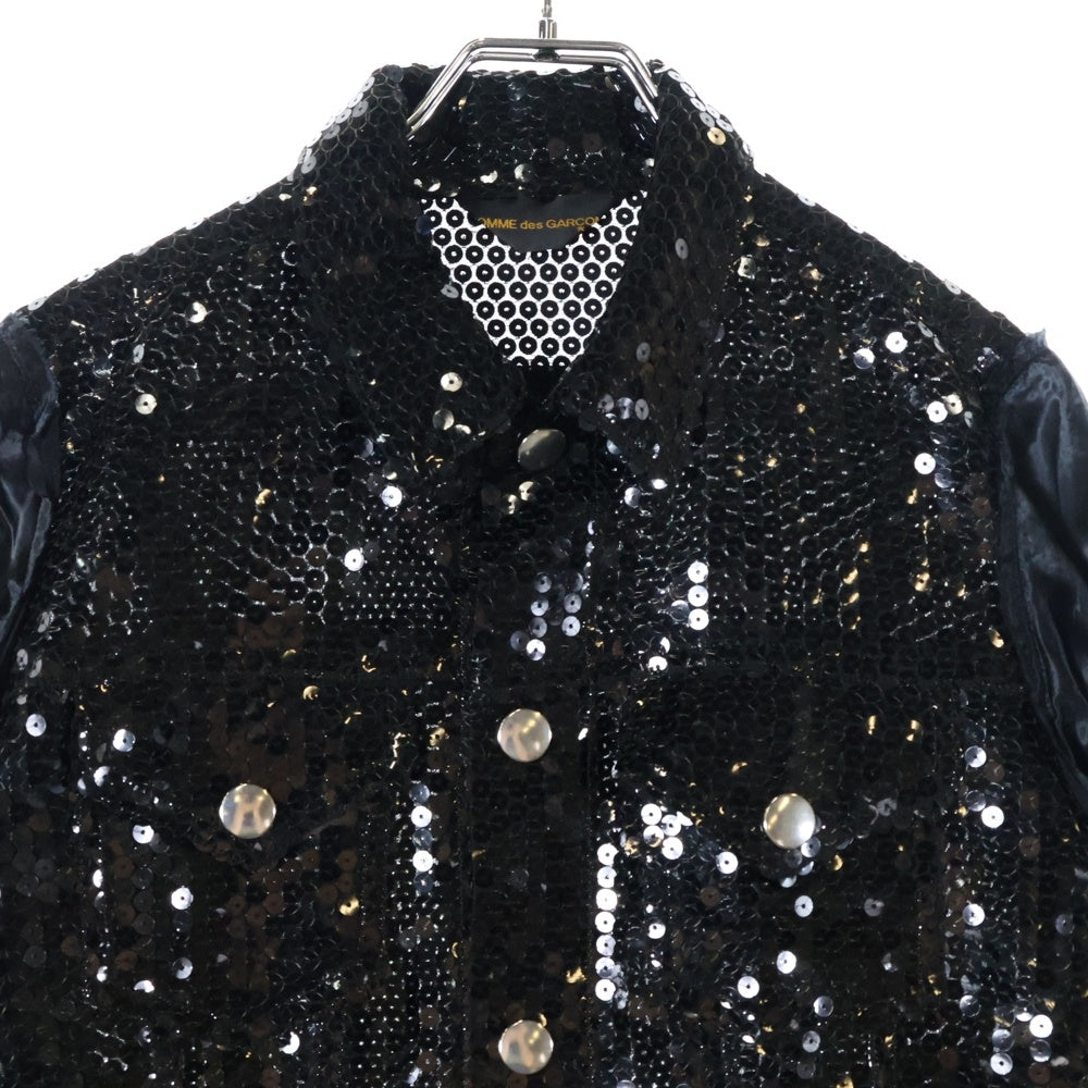 COMME des GARCONS(コムデギャルソン) 02AW スパンコール 袖切替 ジャケット ブラック GG-J054 AD2002
