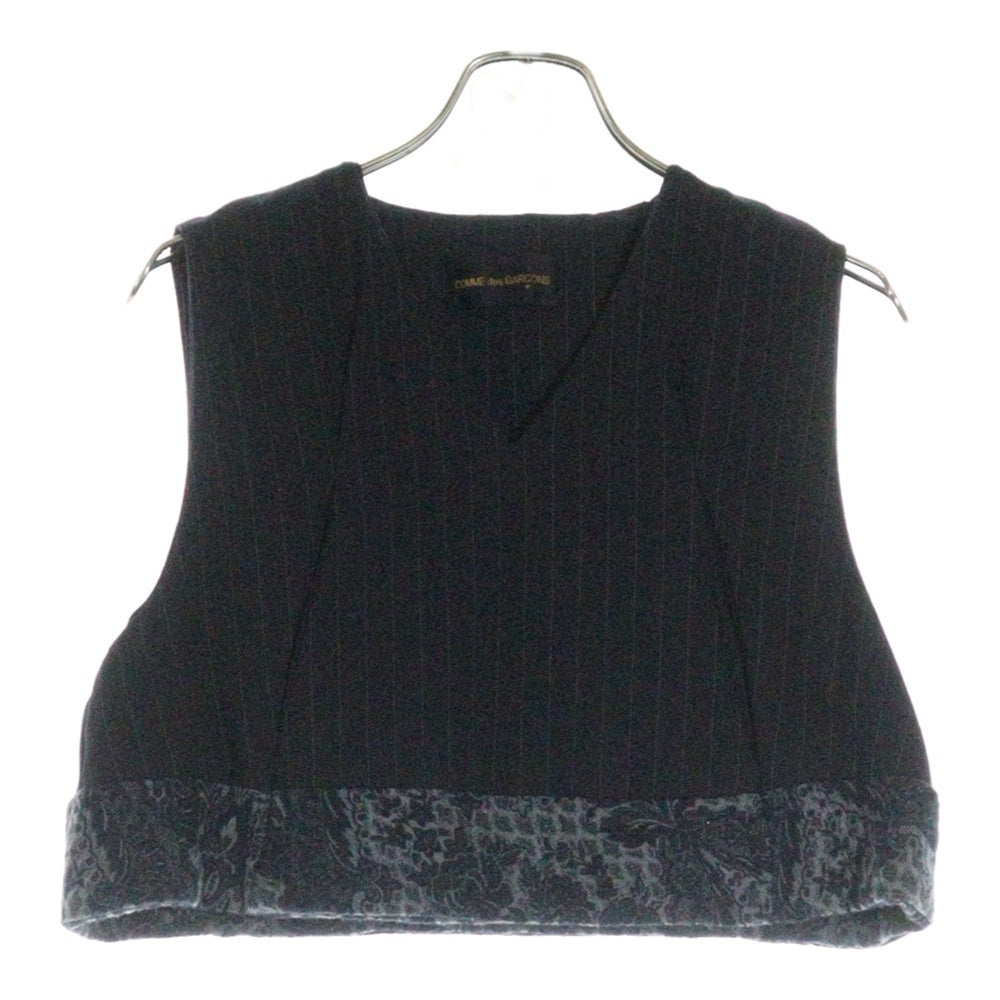COMME des GARCONS(コムデギャルソン) 93AW リブ切替 ダブルレイヤード Vネック ストライプ プルオーバーベスト ブラック GV-110040 AD1992