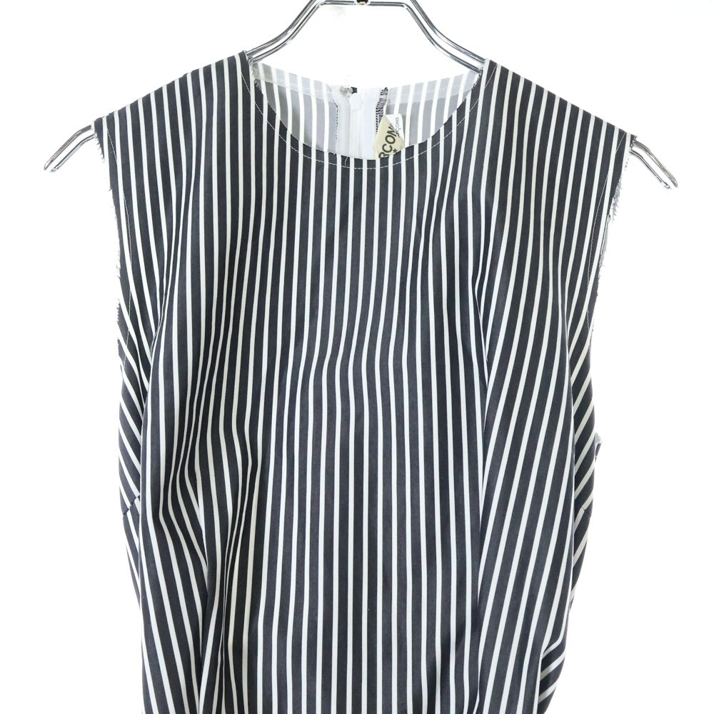 COMME des GARCONS(コムデギャルソン) 11SS ベルト付き ストライプ ノーカラー ワンピース ドレス ブラック/ホワイト GG-0073 AD2010 レディース
