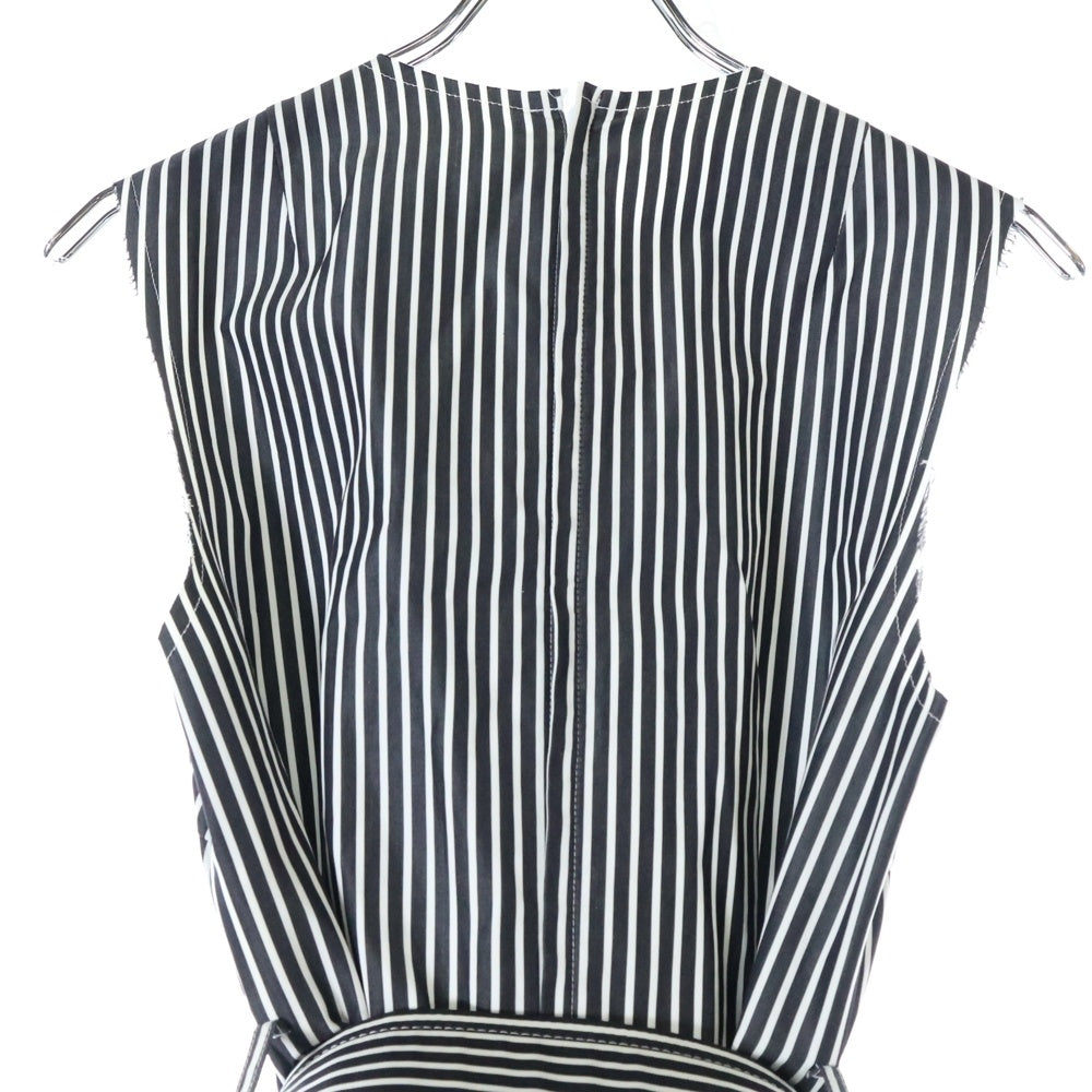 COMME des GARCONS(コムデギャルソン) 11SS ベルト付き ストライプ ノーカラー ワンピース ドレス ブラック/ホワイト GG-0073 AD2010 レディース