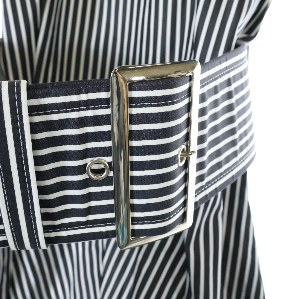 COMME des GARCONS(コムデギャルソン) 11SS ベルト付き ストライプ ノーカラー ワンピース ドレス ブラック/ホワイト GG-0073 AD2010 レディース