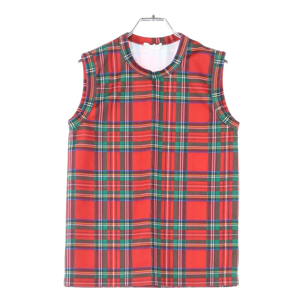 COMME des GARCONS(コムデギャルソン) 06SS タータンチェック 転写プリント ノースリーブカットソー レッド レディース GQ-T017 AD2005