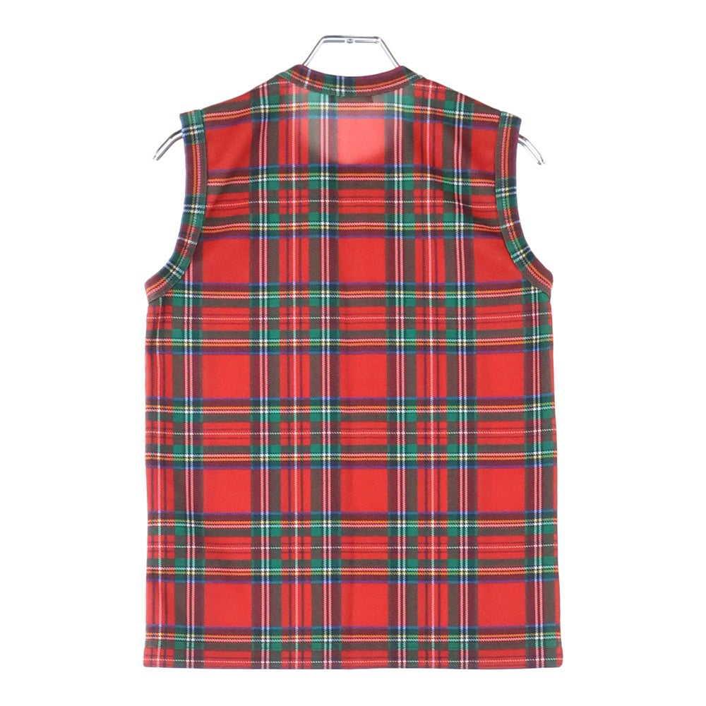 COMME des GARCONS(コムデギャルソン) 06SS タータンチェック 転写プリント ノースリーブカットソー レッド レディース GQ-T017 AD2005