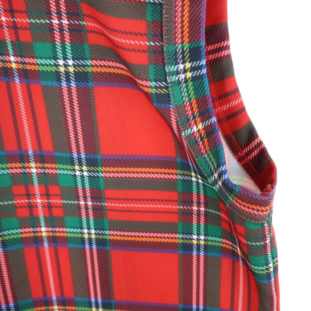 COMME des GARCONS(コムデギャルソン) 06SS タータンチェック 転写プリント ノースリーブカットソー レッド レディース GQ-T017 AD2005