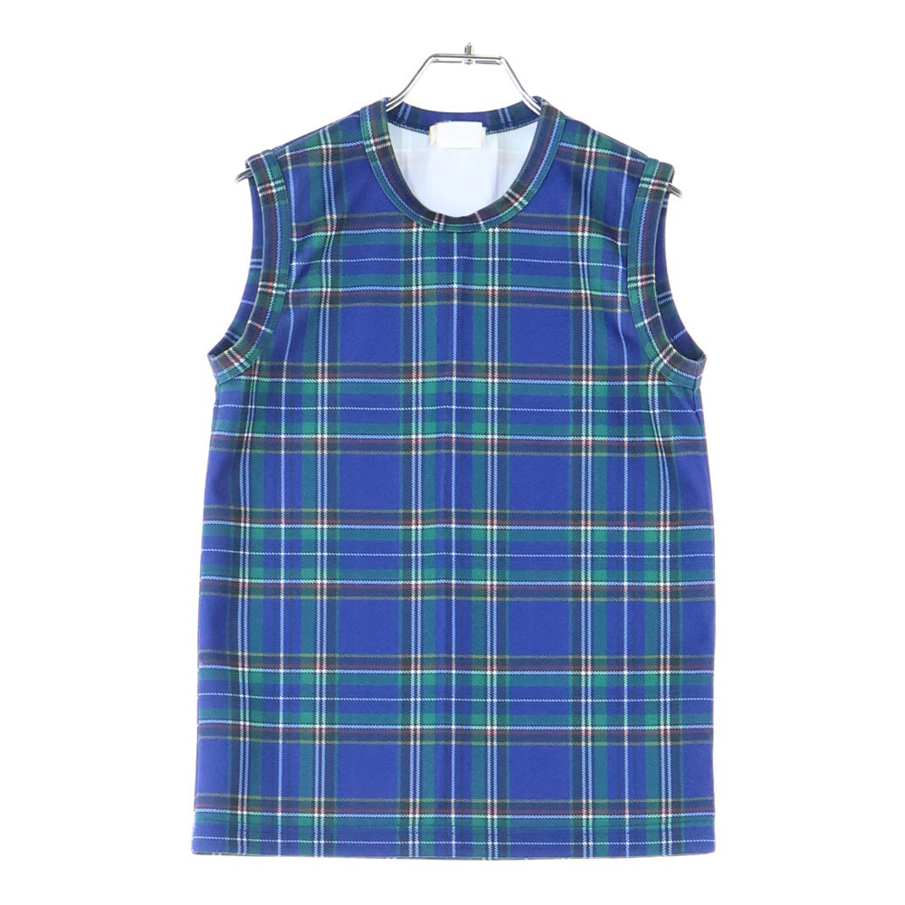 COMME des GARCONS(コムデギャルソン) 06SS タータンチェック 転写プリント ノースリーブカットソー ブルー レディース GQ-T017 AD2005