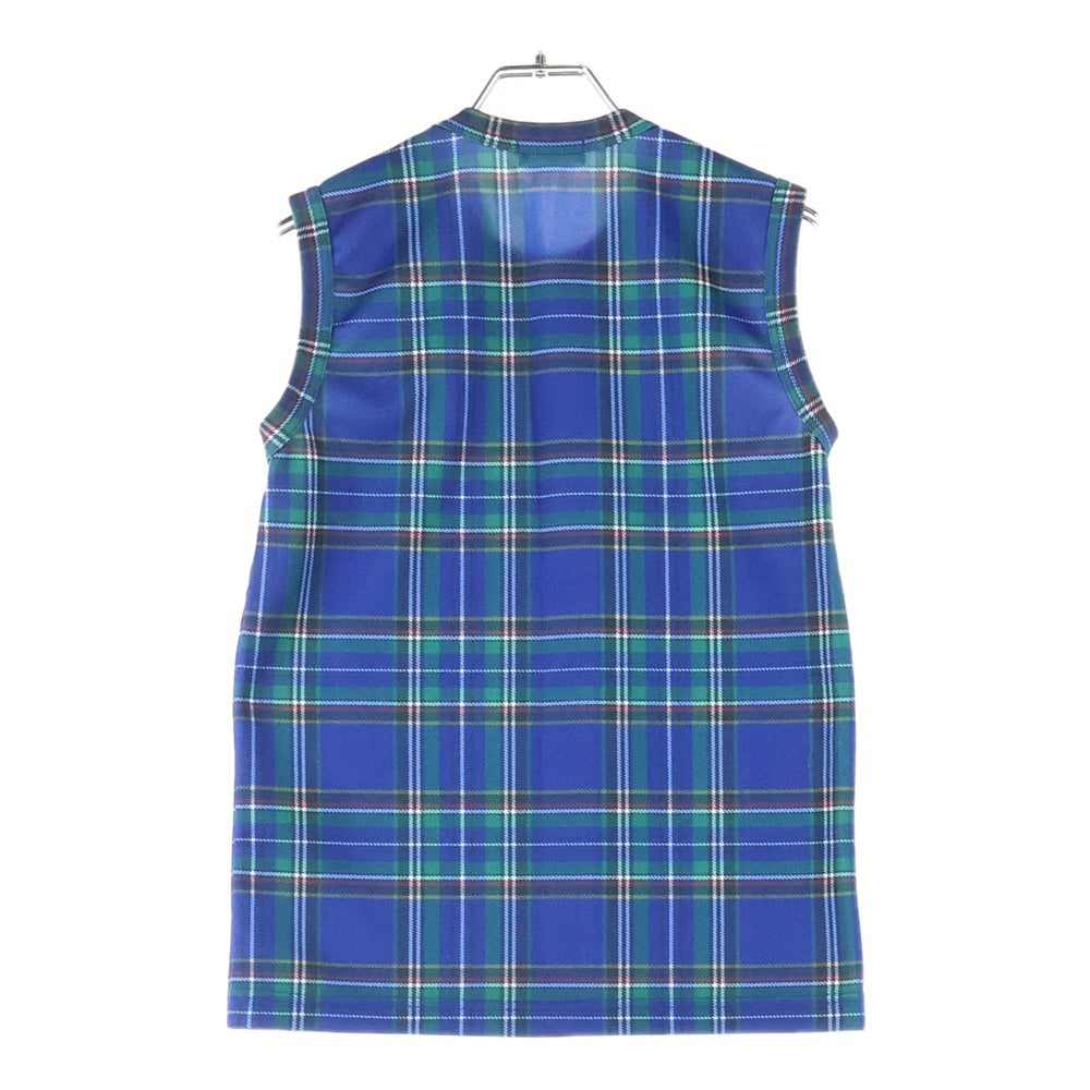 COMME des GARCONS(コムデギャルソン) 06SS タータンチェック 転写プリント ノースリーブカットソー ブルー レディース GQ-T017 AD2005