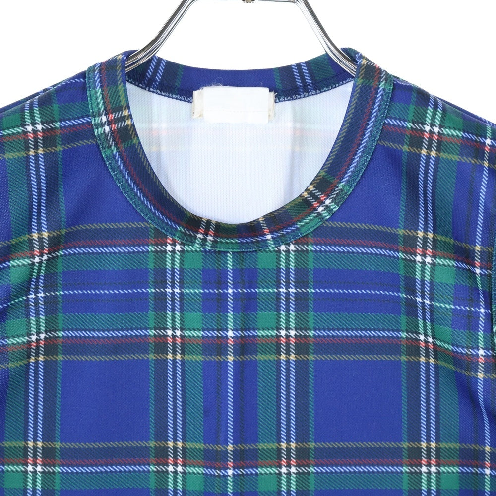 COMME des GARCONS(コムデギャルソン) 06SS タータンチェック 転写プリント ノースリーブカットソー ブルー レディース GQ-T017 AD2005