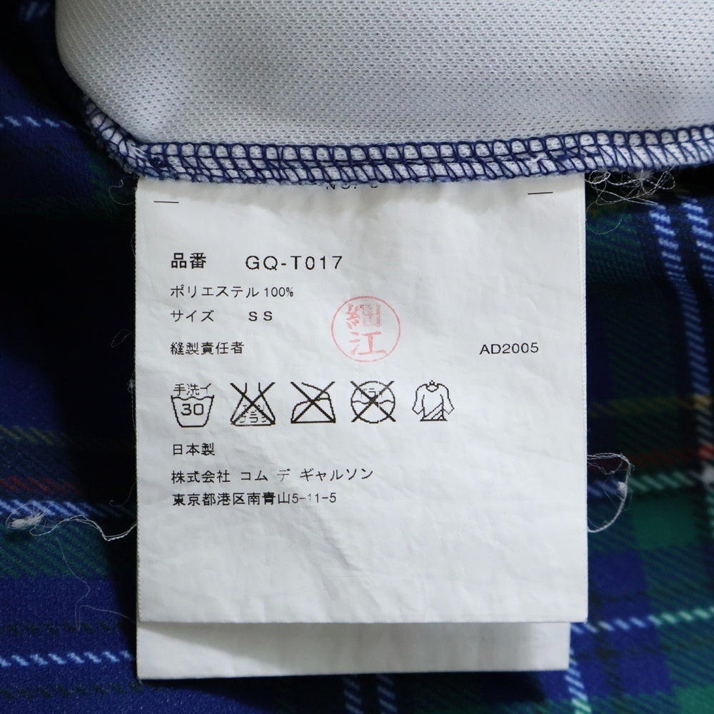 COMME des GARCONS(コムデギャルソン) 06SS タータンチェック 転写プリント ノースリーブカットソー ブルー レディース GQ-T017 AD2005