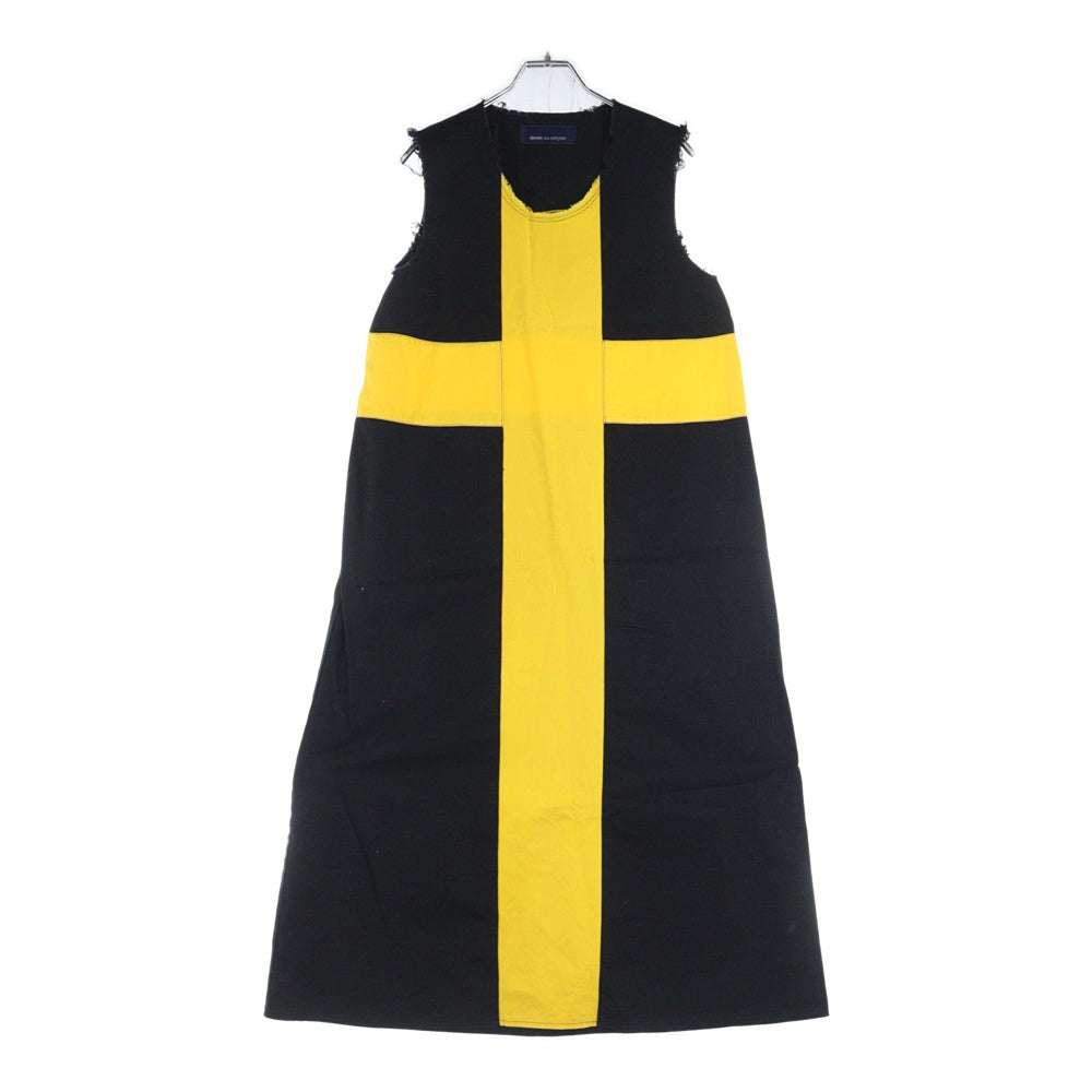 COMME des GARCONS(コムデギャルソン) 90S ダメージ加工 イエローライン カットオフ ノースリーブ ワンピース ドレス ブラック/イエロー D-TK9210 AD1993 レディース