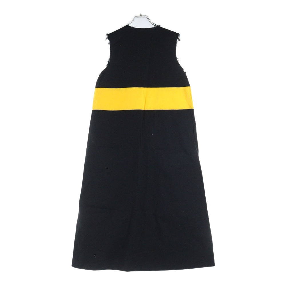 COMME des GARCONS(コムデギャルソン) 90S ダメージ加工 イエローライン カットオフ ノースリーブ ワンピース ドレス ブラック/イエロー D-TK9210 AD1993 レディース