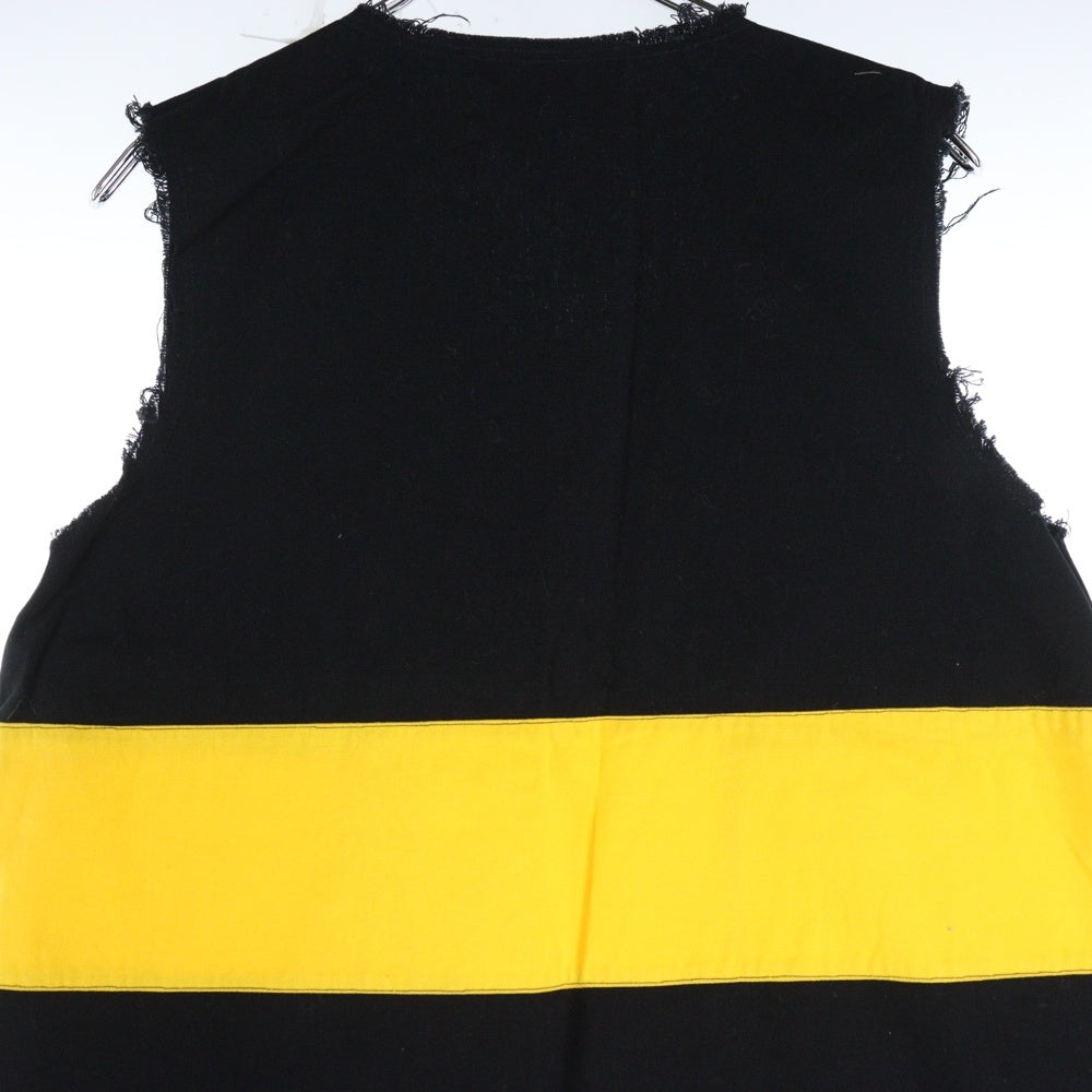COMME des GARCONS(コムデギャルソン) 90S ダメージ加工 イエローライン カットオフ ノースリーブ ワンピース ドレス ブラック/イエロー D-TK9210 AD1993 レディース