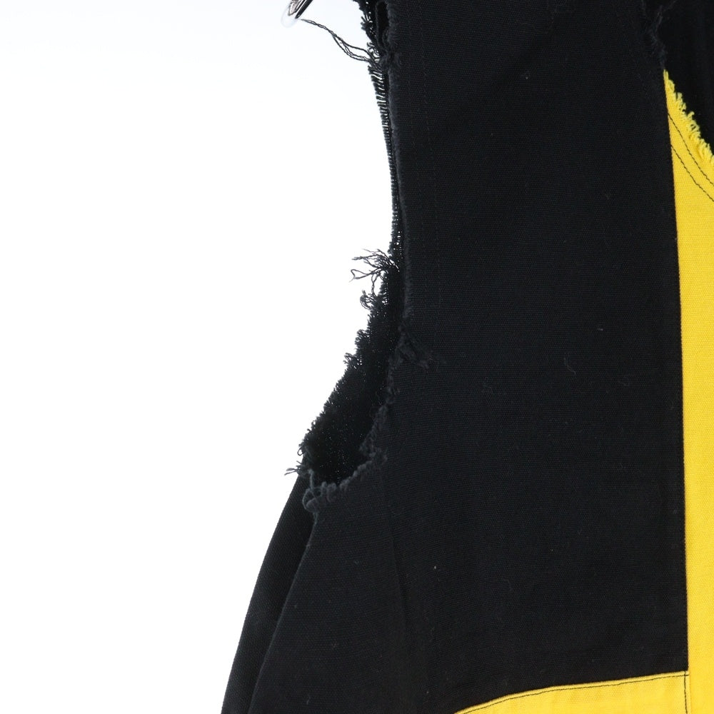 COMME des GARCONS(コムデギャルソン) 90S ダメージ加工 イエローライン カットオフ ノースリーブ ワンピース ドレス ブラック/イエロー D-TK9210 AD1993 レディース
