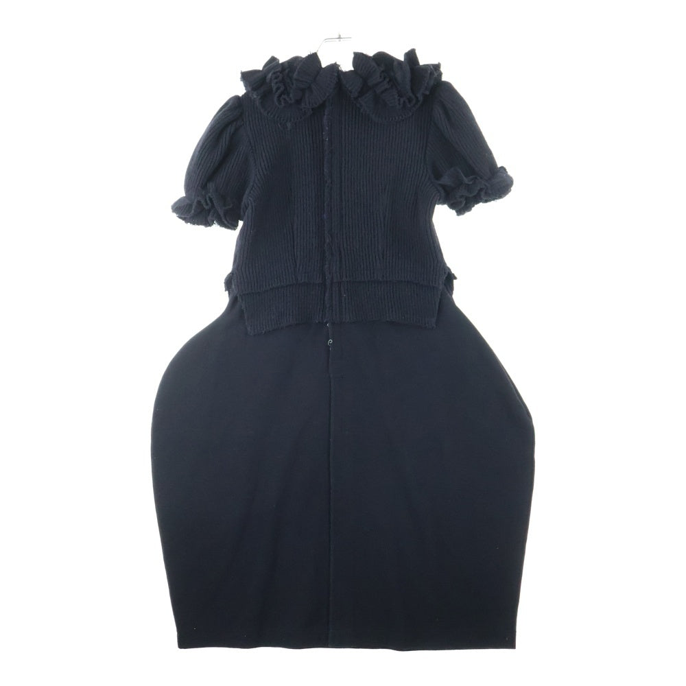 COMME des GARCONS(コムデギャルソン) 15SS フリンジニット切り替え ウールワンピース ブラック レディース GN-O005 AD2014