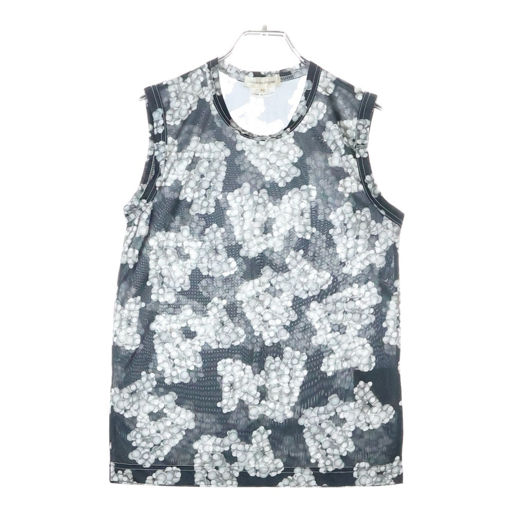 COMME des GARCONS(コムデギャルソン) 09SS 総柄プリント ポリエステル ノースリーブカットソー ブラック GC-T019 AD2008