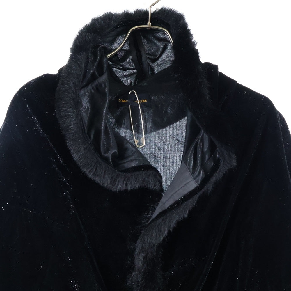 COMME des GARCONS(コムデギャルソン) 99AW ラメベロア ファー付き 長袖 ポンチョジャケット ブラック レディース GJ-040600 AD1999