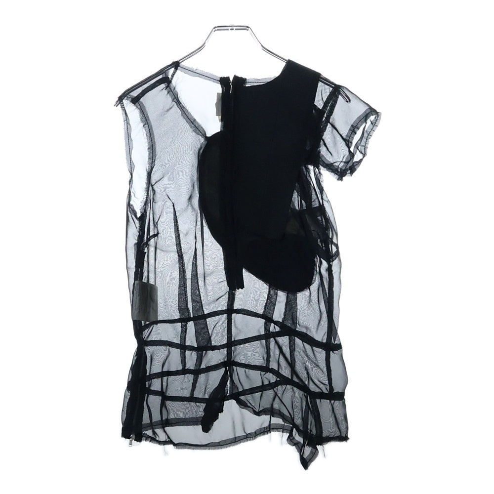 COMME des GARCONS(コムデギャルソン) 10SS ランダムコラージュ期 変形 シースルー サイドジップ 半袖Tシャツ ブラック レディース GE-B002 AD2009