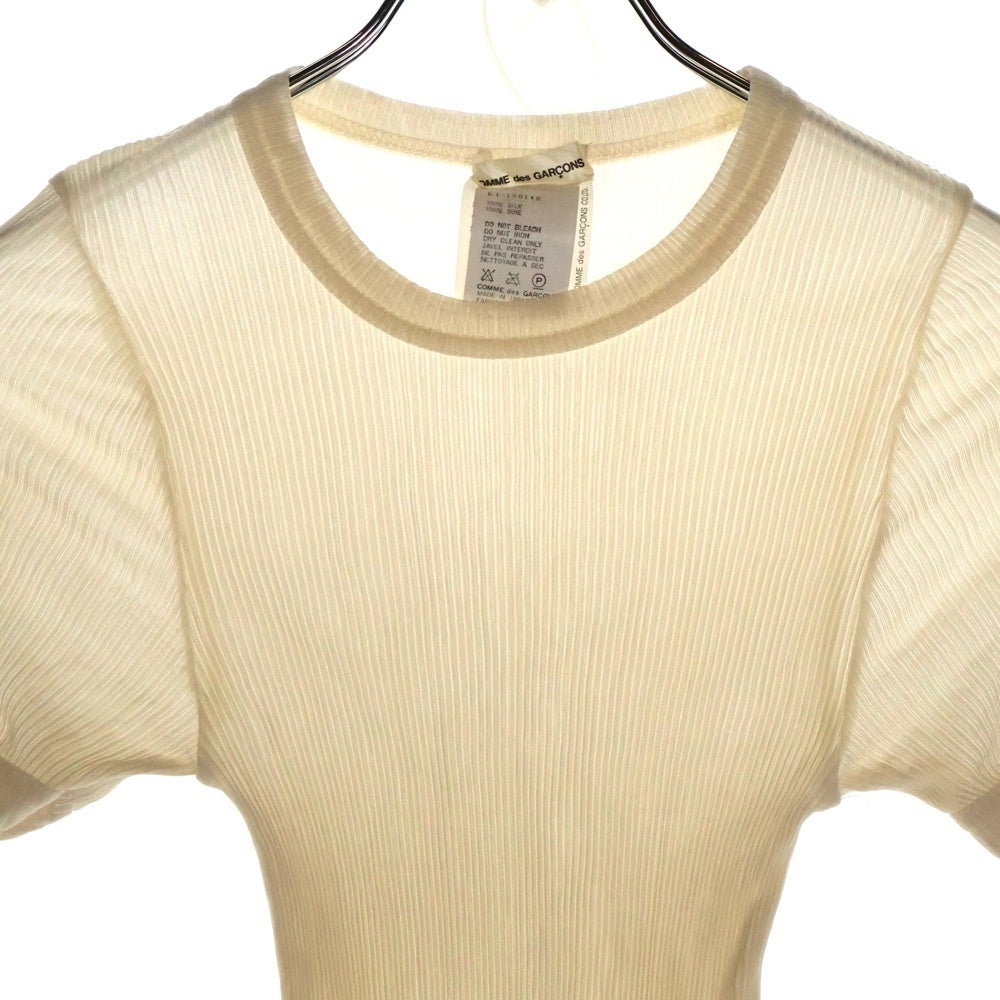 COMME des GARCONS(コムデギャルソン) 95SS スリムフィット プリーツ加工 シルク 半袖Tシャツ アイボリー ET-100140 AD1994 レディース