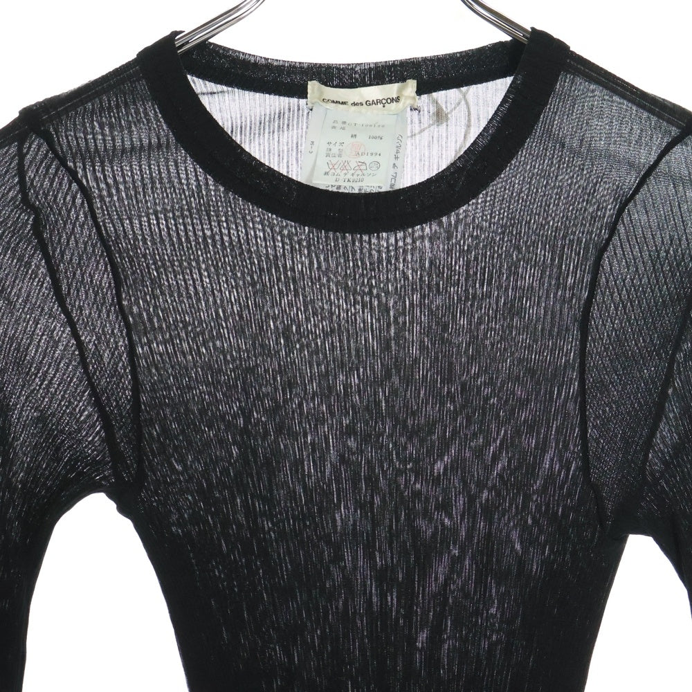COMME des GARCONS(コムデギャルソン) 95SS スリムフィット プリーツ加工 ロングスリーブ 長袖Tシャツ ブラック GT-100120 AD1994 レディース