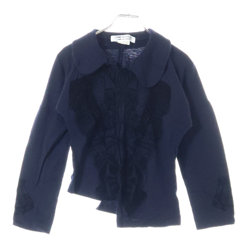 COMME des GARCONS COMME des GARCONS(コムデギャルソンコムデギャルソン) 06AW フロントエンボスデザイン ラウンドカラー ウール 長袖シャツ ブラウス ネイビー/ブラック RR-T002 AD2006 レディース