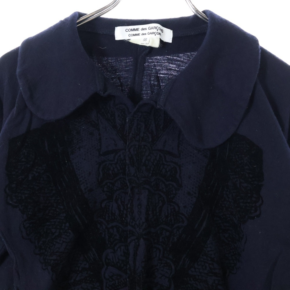 COMME des GARCONS COMME des GARCONS(コムデギャルソンコムデギャルソン) 06AW フロントエンボスデザイン ラウンドカラー ウール 長袖シャツ ブラウス ネイビー/ブラック RR-T002 AD2006 レディース