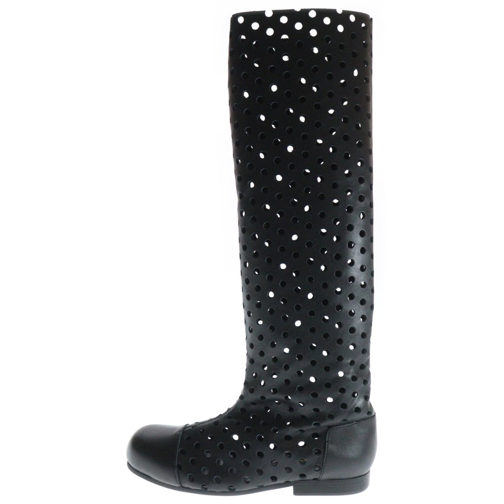COMME des GARCONS(コムデギャルソン) 15SS Roses and Blood Dot Punching Leather Boots 薔薇と血 ドット パンチングレザーブーツ ブラック レディース GO-K106