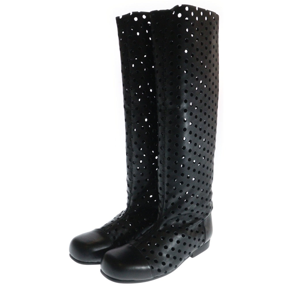 COMME des GARCONS(コムデギャルソン) 15SS Roses and Blood Dot Punching Leather Boots 薔薇と血 ドット パンチングレザーブーツ ブラック レディース GO-K106
