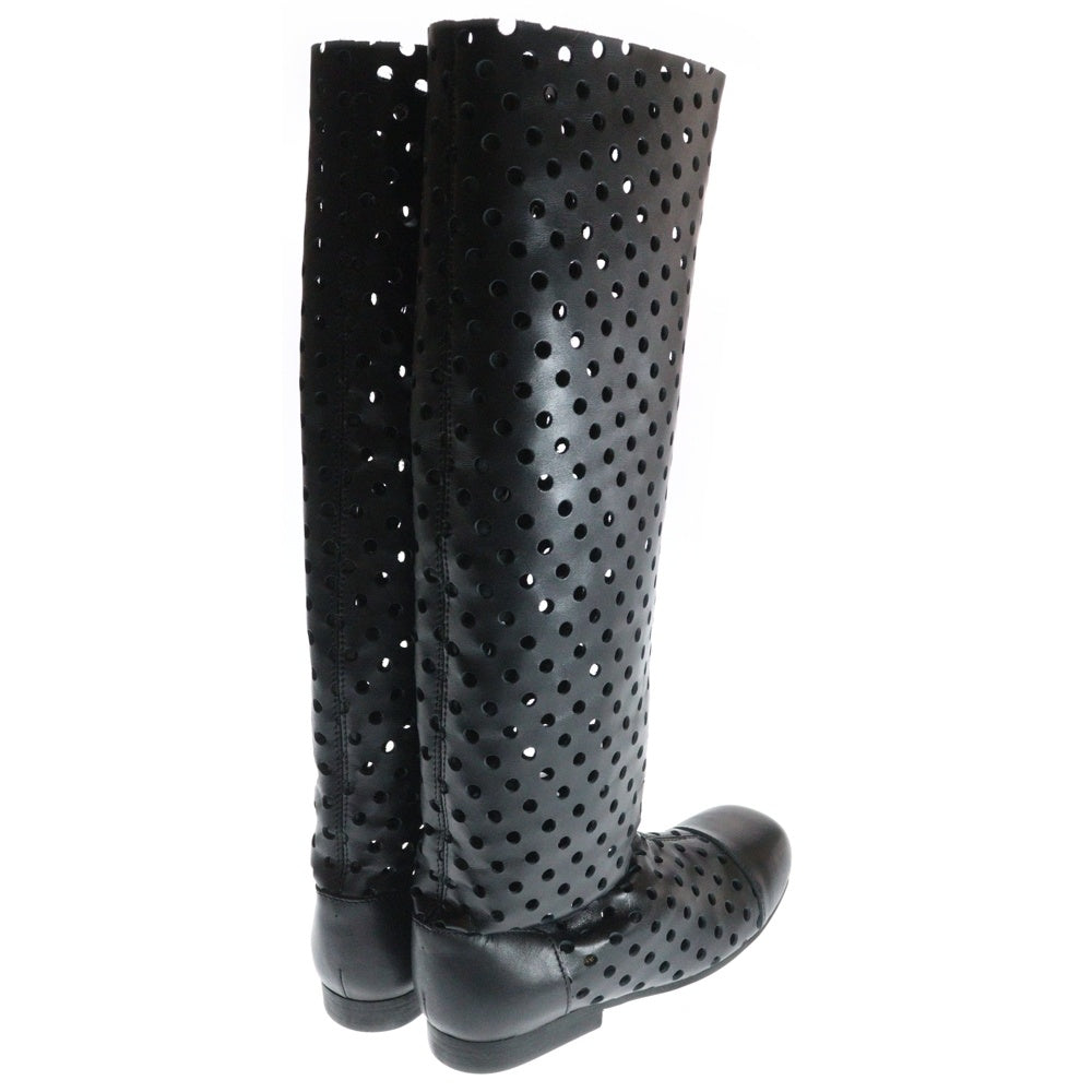 COMME des GARCONS(コムデギャルソン) 15SS Roses and Blood Dot Punching Leather Boots 薔薇と血 ドット パンチングレザーブーツ ブラック レディース GO-K106