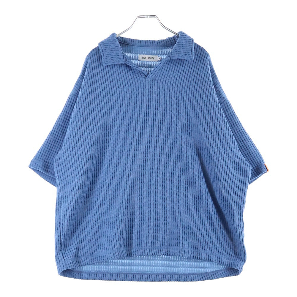 TIGHTBOOTH(タイトブース) 23SS MYSTERY GAUGE OPEN POLO ミステリーゲージ オープンポロ Vネック 半袖ニットシャツ ブルー SS23-S05