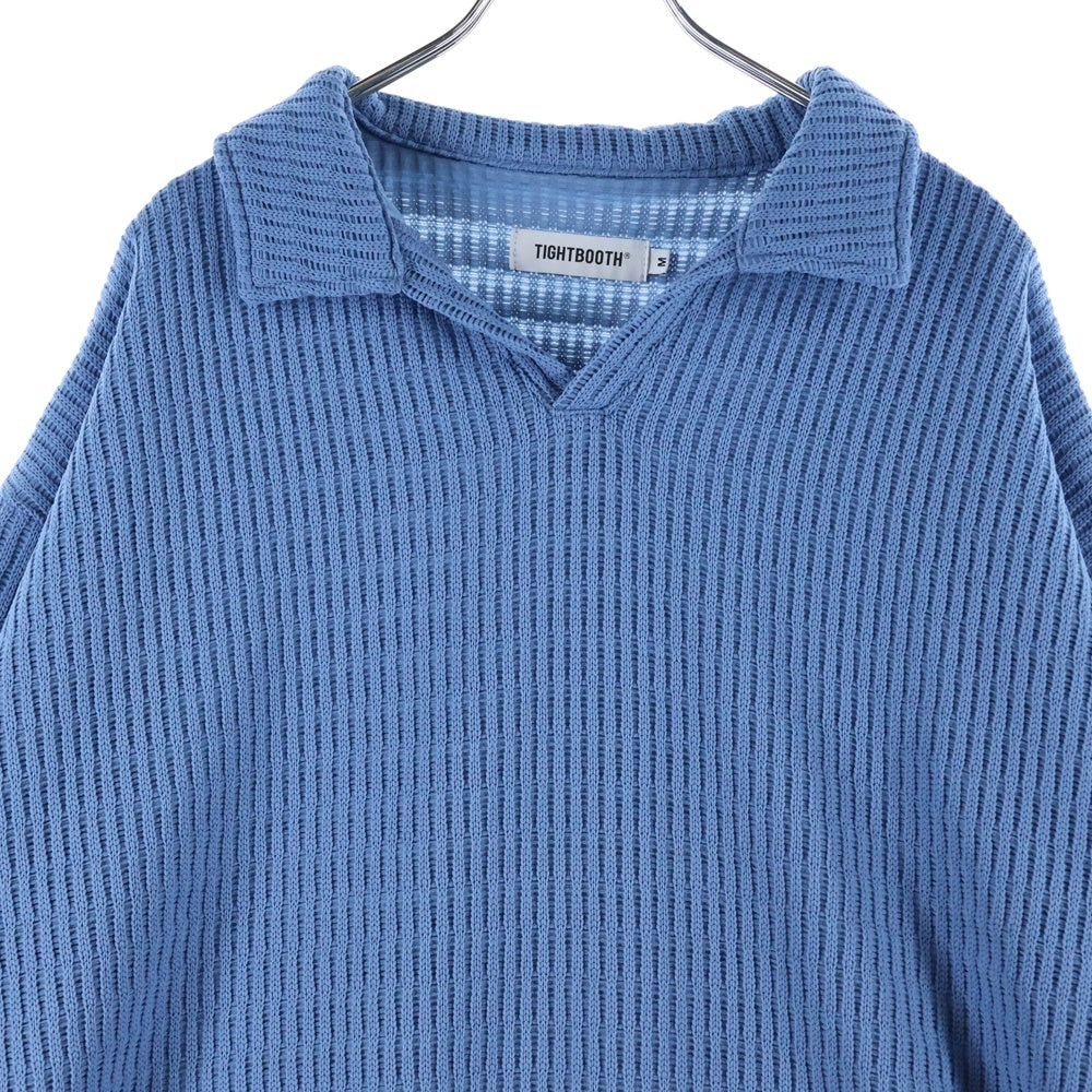 TIGHTBOOTH(タイトブース) 23SS MYSTERY GAUGE OPEN POLO ミステリーゲージ オープンポロ Vネック 半袖ニットシャツ ブルー SS23-S05