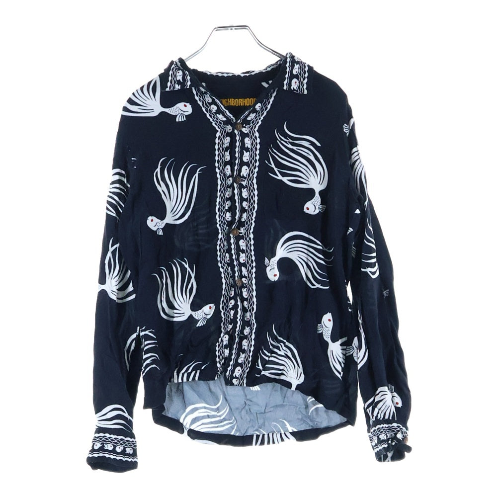 NEIGHBORHOOD(ネイバーフッド) 18SS OTHA FISH.ALOHA レーヨン ボタンフライ 長袖アロハシャツ ブラック 181TSNH-SHM03