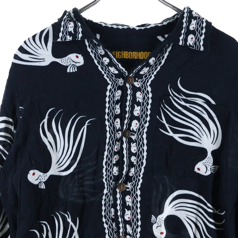 NEIGHBORHOOD(ネイバーフッド) 18SS OTHA FISH.ALOHA レーヨン ボタンフライ 長袖アロハシャツ ブラック 181TSNH-SHM03