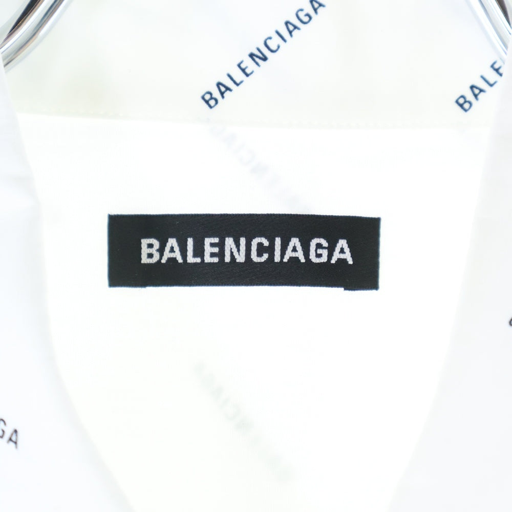 BALENCIAGA(バレンシアガ) 18SS ロゴ総柄 フロントポケット ボタンダウン半袖シャツ ホワイト 534332 TBL96