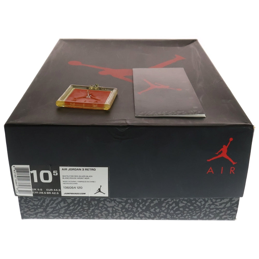 NIKE(ナイキ) 【観賞用2013年製】 AIR JORDAN 3 RETRO FIRE RED エアジョーダン3 レトロ ファイヤーレッド ハイカットスニーカー ホワイト/レッド US10.5/28.5cm 136064-120