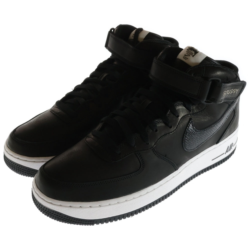 NIKE(ナイキ) ×STUSSY AIR FORCE 1 MID BLACK SNAKESKIN ステューシー エアフォースワン ミドルカットスニーカー ブラック/ホワイト US12/30cm DJ7840-001