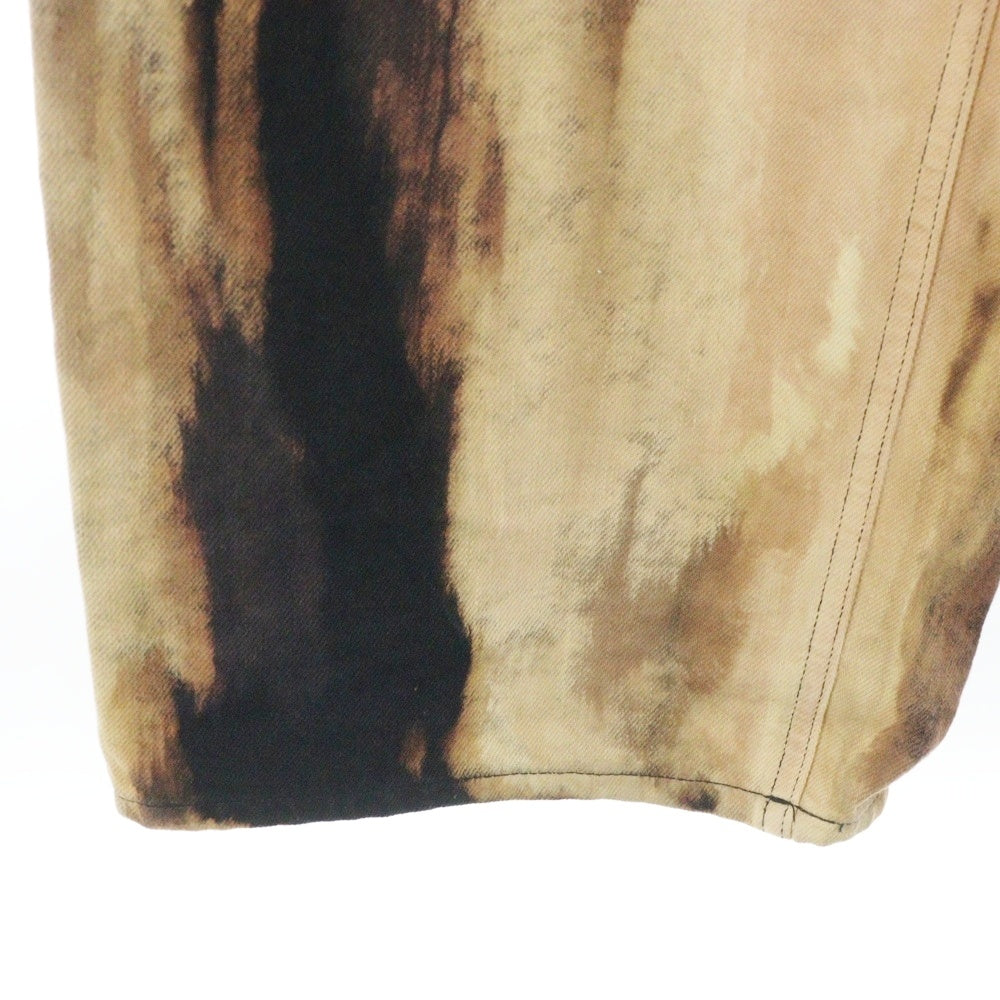 NO BRAND(ノーブランド) HAND EFFECTED WRAPPING DENIM ハンドエフェクテッド ラッピングデニム 総柄 ブリーチ加工 ワイドパンツ オレンジ/ブラック