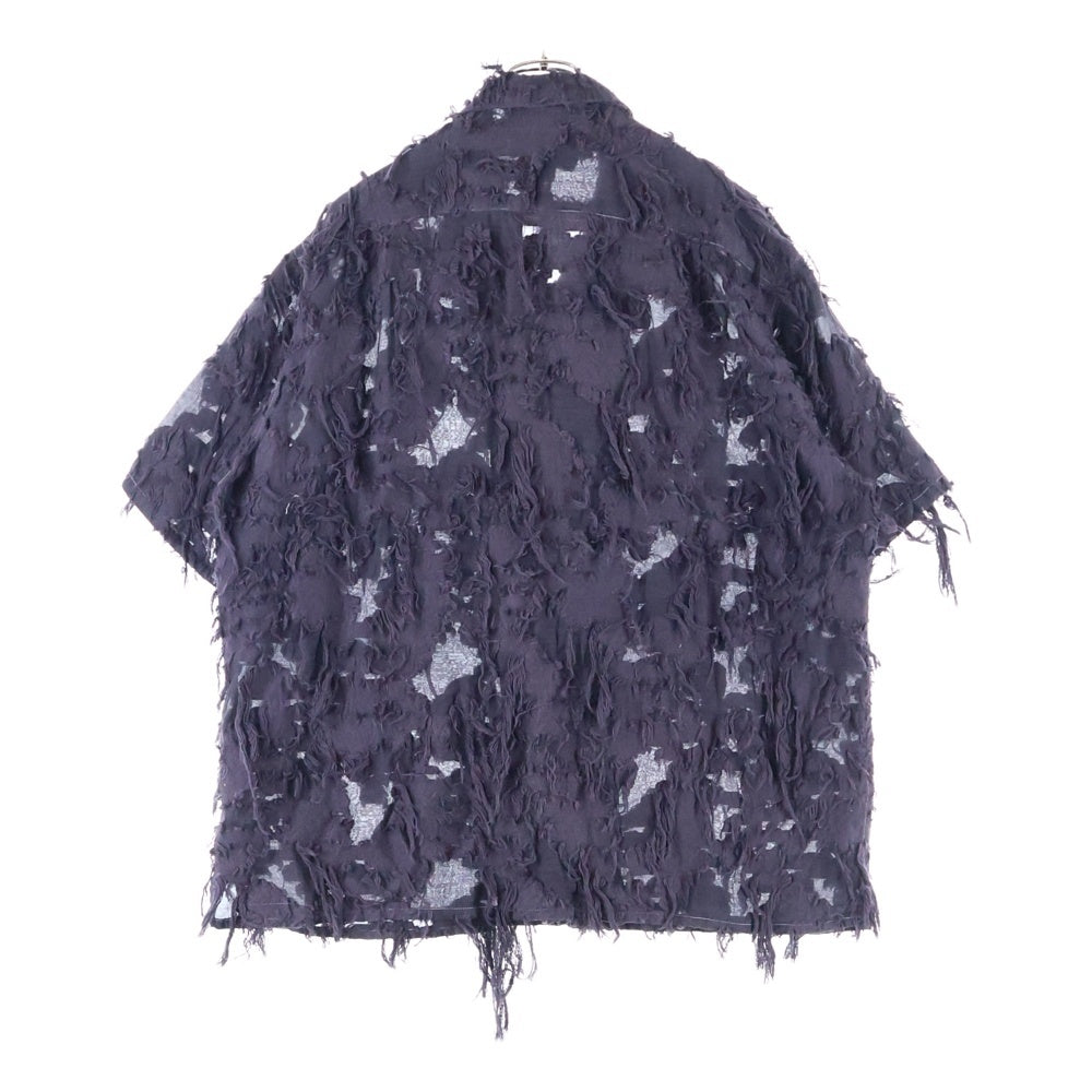 NO BRAND(ノーブランド) CUT JACQUARD HALF SHIRT カットジャガード フリンジ 半袖シャツ パープル
