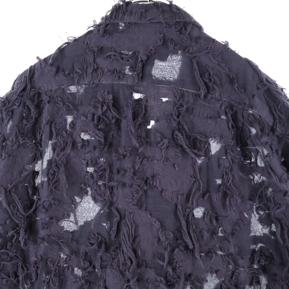 NO BRAND(ノーブランド) CUT JACQUARD HALF SHIRT カットジャガード フリンジ 半袖シャツ パープル