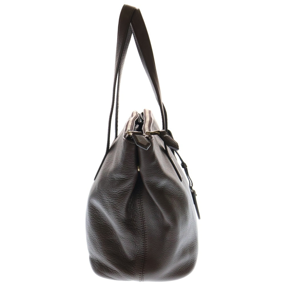 Max Mara(マックスマーラ) ロゴストラップ付 レザー ミニボストン ハンドバッグ ブラウン