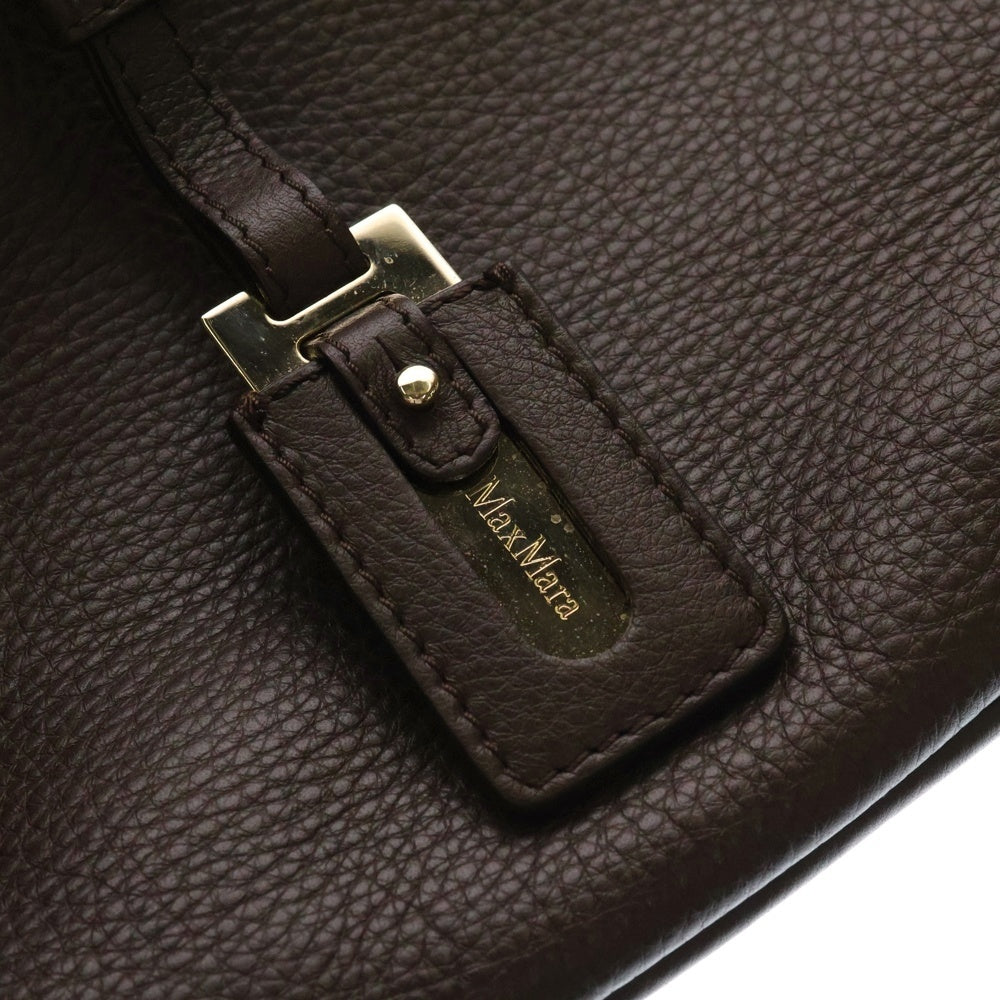 Max Mara(マックスマーラ) ロゴストラップ付 レザー ミニボストン ハンドバッグ ブラウン