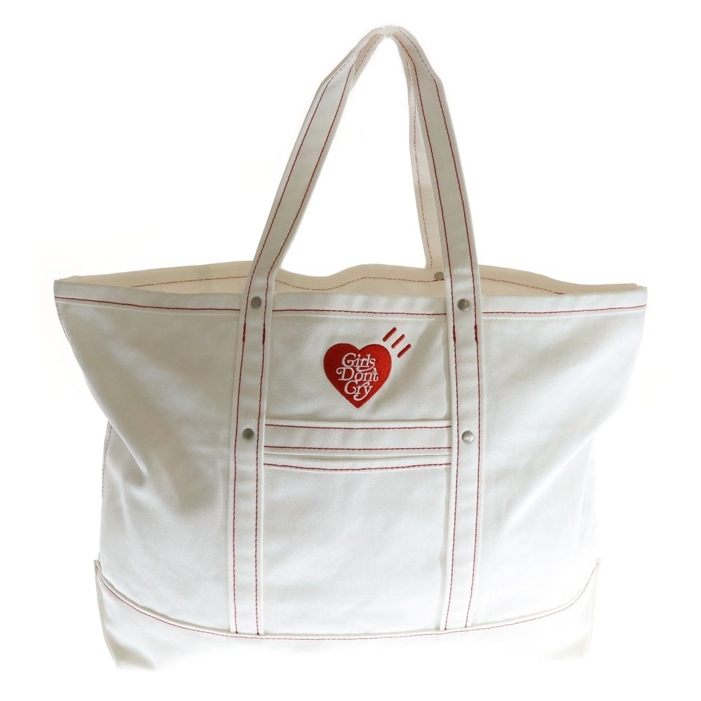HUMAN MADE(ヒューマンメイド) CANVAS TOTE LARGE ロゴ刺繍 キャンバストートバッグ ホワイト