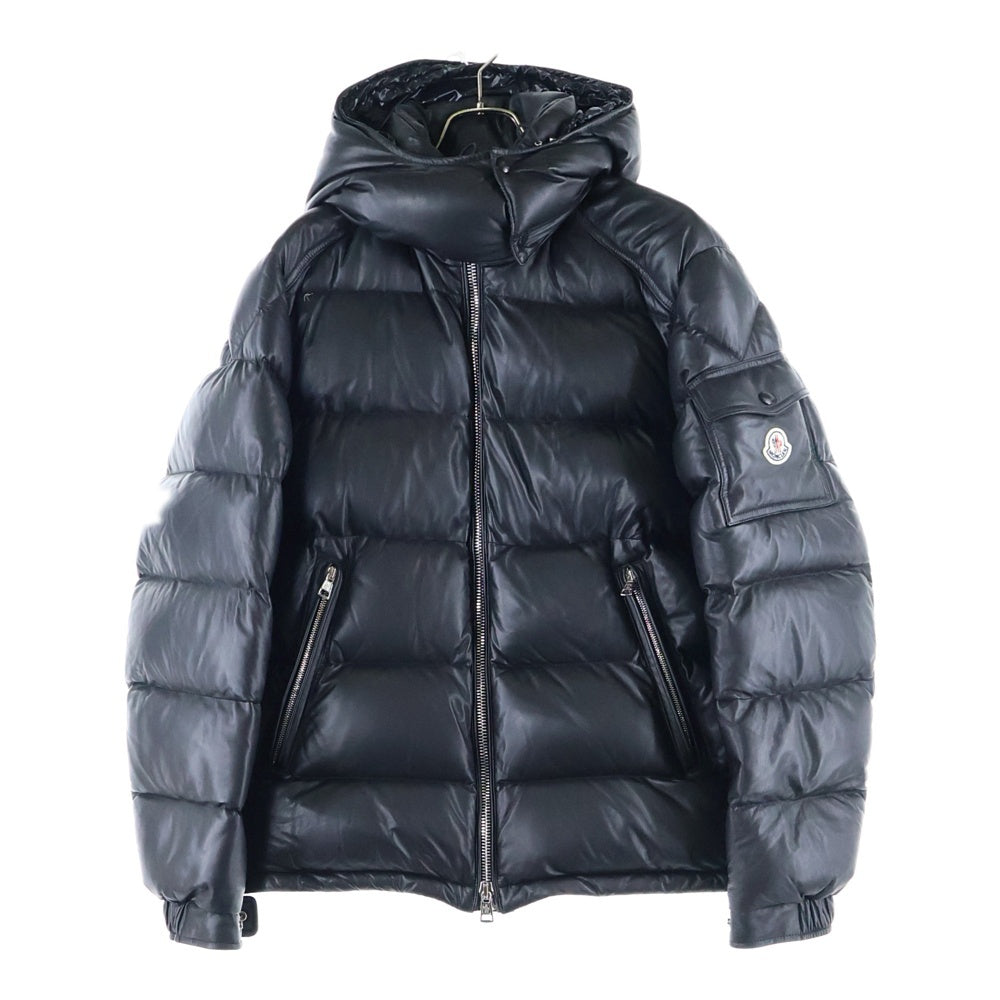 MONCLER(モンクレール) 19AW ラムレザー ロゴワッペン フーデッド ダウンジャケット ブラック E20914183105 50118