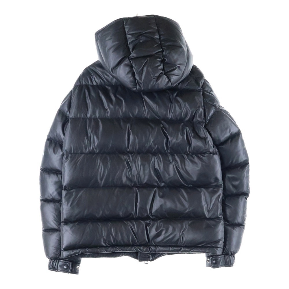 MONCLER(モンクレール) 19AW ラムレザー ロゴワッペン フーデッド ダウンジャケット ブラック E20914183105 50118