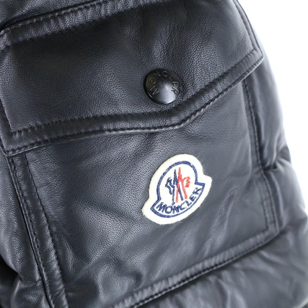 MONCLER(モンクレール) 19AW ラムレザー ロゴワッペン フーデッド ダウンジャケット ブラック E20914183105 50118